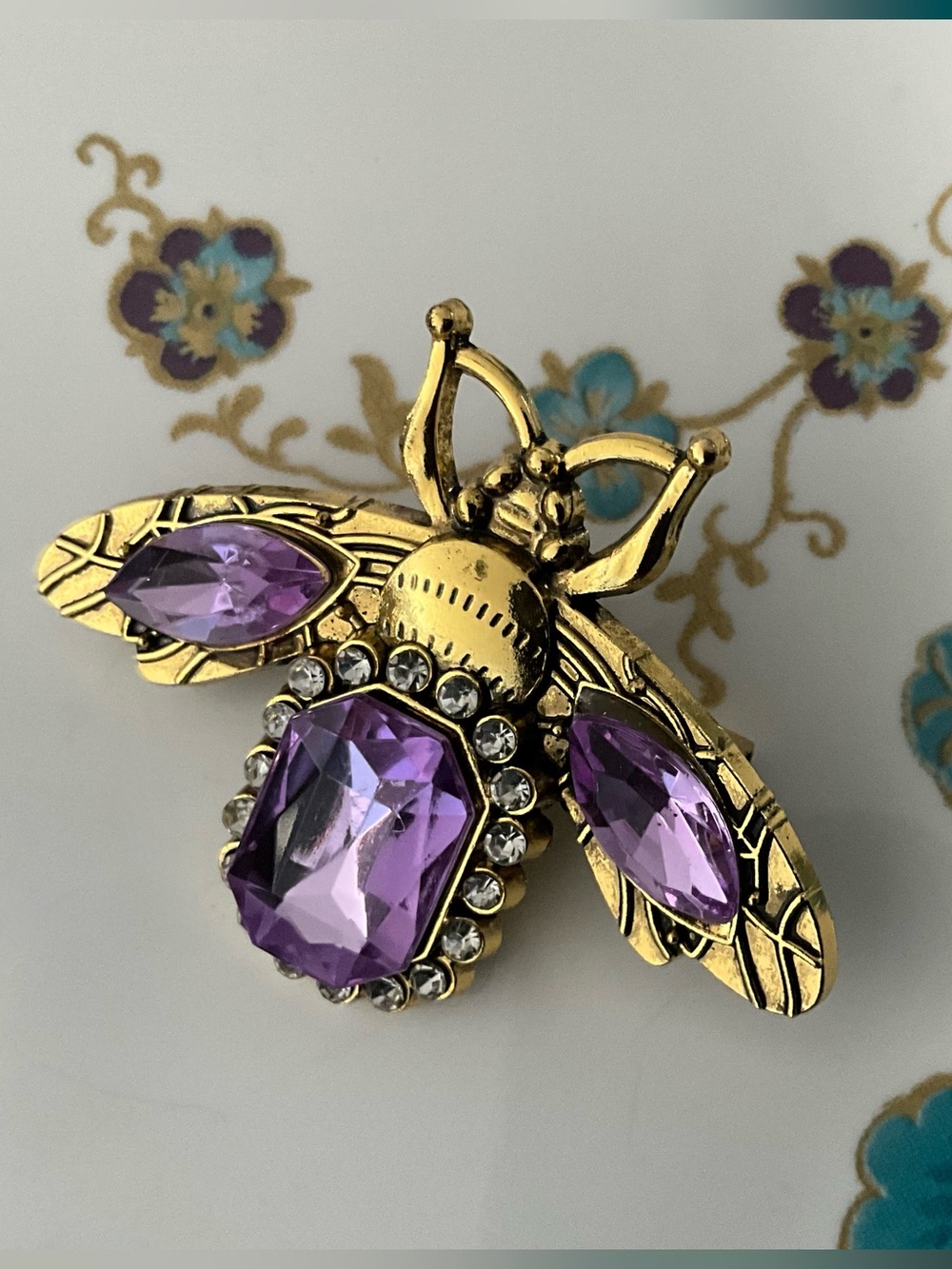 NWT Lavender Bee Brooch Rhinestones Spring Wings Bee Pin Purple Nature Bumblebee